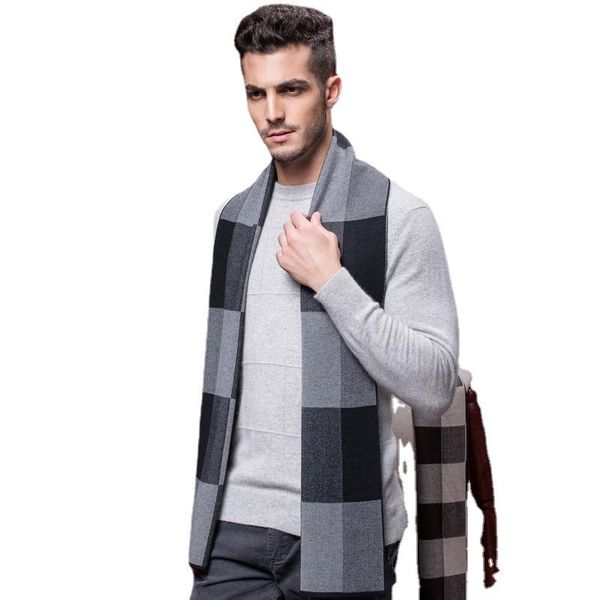 

hats, scarves & gloves sets men's wool scarf in autumn and winter plaid warm knitted style to keep, Blue;gray