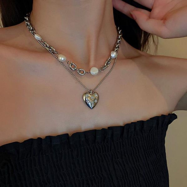 

pendant necklaces design heart freshwater pearl long necklace, Silver