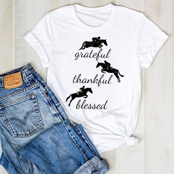 

women lady thankful blessed print printed cute ladies summer t tee tshirt womens female shirt clothes graphic t-shirt, White