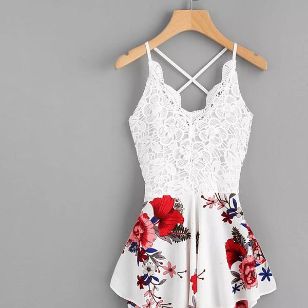 

chamsgend jumpsuit new fashion womens crochet lace panel bow tie back florals ladies summer shorts jumpsuit june29, Black;white