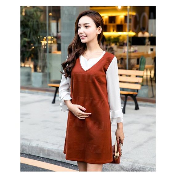 

maternity dresses pregnancy dress fashion fake two pieces cotton ruffle patchwork clothes for pregnant women autumn winter, White