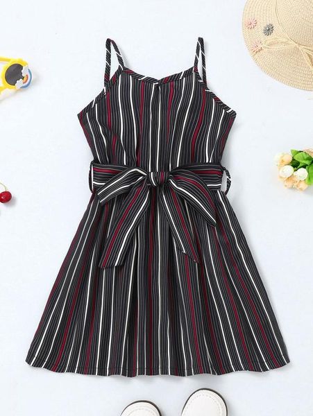 

toddler girls vertical striped belted cami dress she, Red;yellow