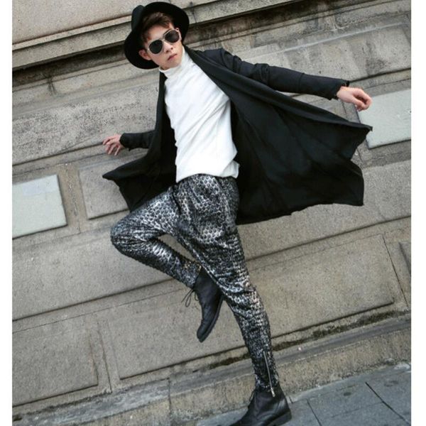 

clothing lager size shopping men's leisure haroun pants stylist fashion men singer stage costumes / m-xl, Black