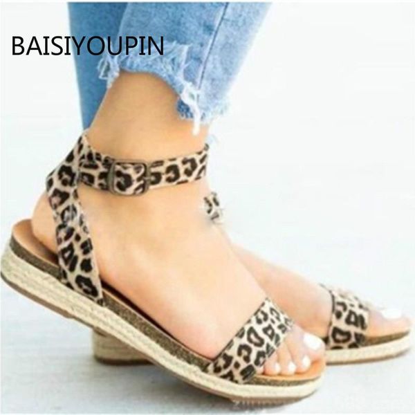 

sandals leopard print buckle wedges shoes for women high heels summer 2021 flop chaussures femme platform 35-43, Black