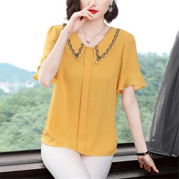 

women's blouses & shirts women yellow chiffon woemn elegant short sleeve temperament casual loose ladies blusas mm1073, White