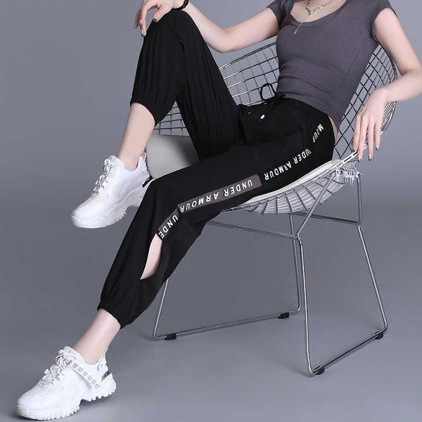 

ice fast drying quarter sweatpants women's summer thin 2021 loose legged casual pants, Black;white