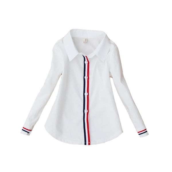 Studenti Camicette bianche per ragazze Uniformi scolastiche Camicie a righe in cotone per bambini Top 2 4 6 8 10 12 14 15 anni Camicette per adolescenti 210306