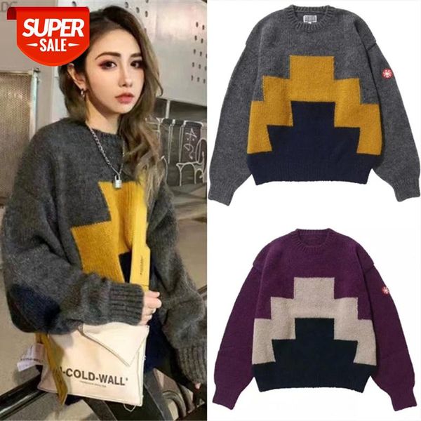 

2020fw loose cavempt c.e sweater men woman 1:1 crewneck vintage colorblock cav empt sweater #q57x, White;black