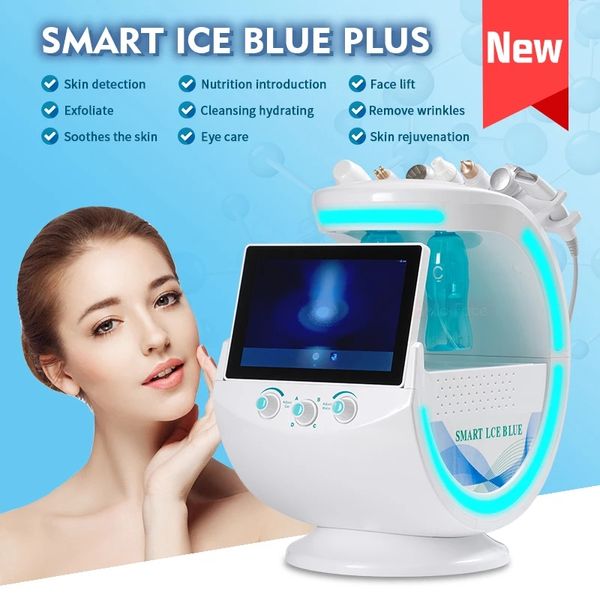 7 em 1 Intelligent Ice Blue Dermabrasão Hydrofacials Máquina com análise de pele Diagnóstico RF + Ultrassom + ION + Sistema de Refrigeração Aqua Jet Peel HydradermAbasion Dispositivo