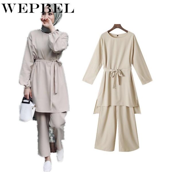 

wepbel women clothes set two-piece suit women's long sleeved kit ramadan arab girls muslim fashion islamic clothing set, Gray