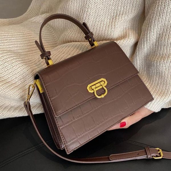 

crocodile pattern square tote bag 2021 new pu leather women's designer handbag vintage shoulder messenger bag
