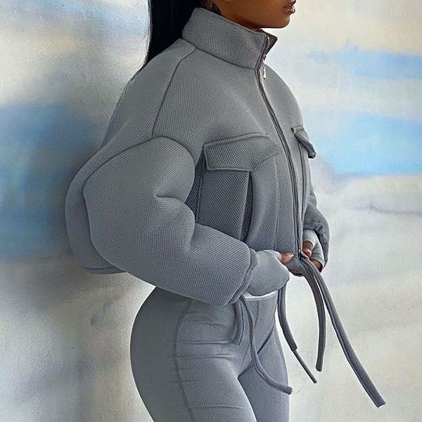 

women's jackets street style autumn 2021 clothing cropped stand-up collar loose short jacket casual long-sleeved women, Black;brown