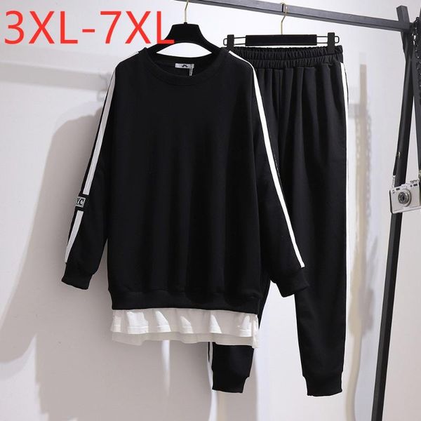 

women's two piece pants 2021 ladies spring autumn plus size sports sets for women large loose black t-shirt and tracksuit 4xl 5xl 6xl 7, White