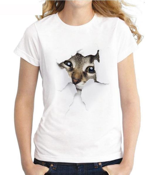 

women girls t-shirts plus size print animal cat summer breathable comfortable short sleeve t-shirts camiseta mujer, White
