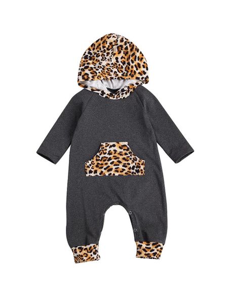 

jumpsuits spring baby leopard print romper long sleeve hooded jumpsuit with front pocket for kids boy girls clothing 1-5y, Blue
