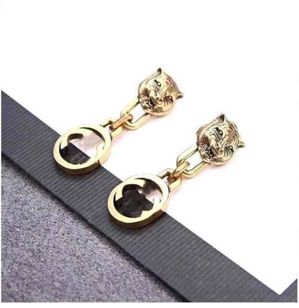 

luxury jewelry women earrings leopard head studs with stamp brass gold plated diamond earring elegant new fashion, Golden;silver