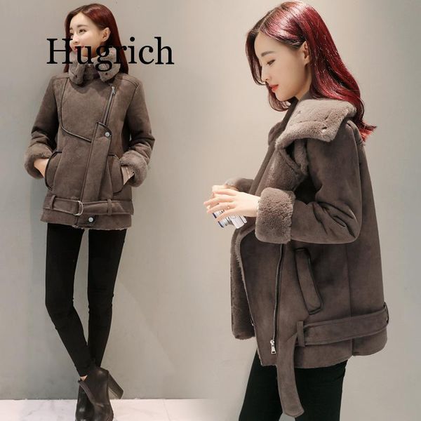 

2021 winter fur faux parkas women fashion wool lambs female short jacket zipper super warm thickening coat outwear overcoat, Black