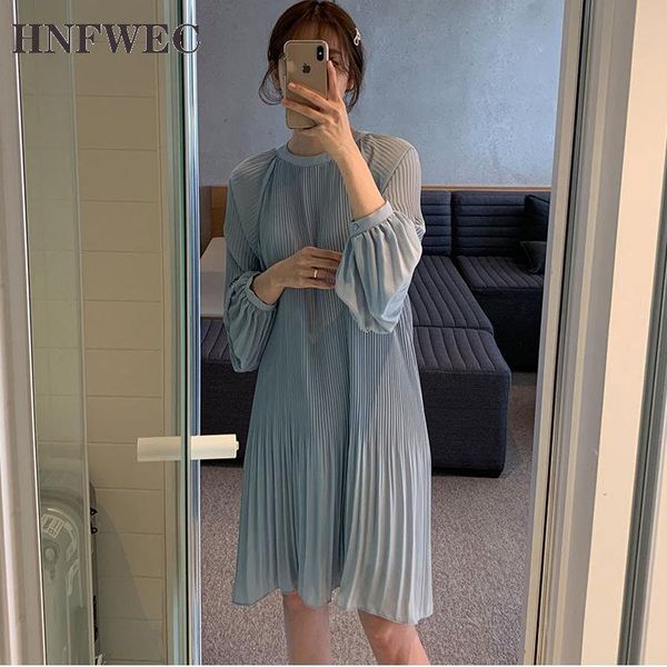 

casual dresses 2021 korean summer fashion women clothes vacation lantern sleeves pullover loose chiffon dress pleated v888, Black;gray