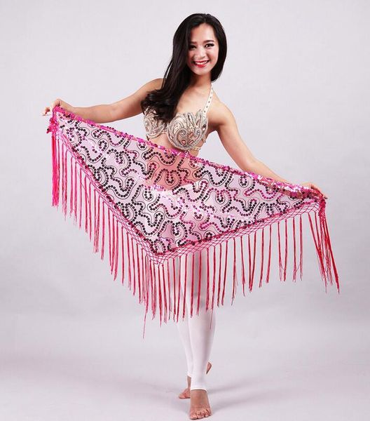 

stage wear sequin belly dancing belt colorful waist dance hip scarf triangle skirt purple rosy pink silver blue red, Black;red