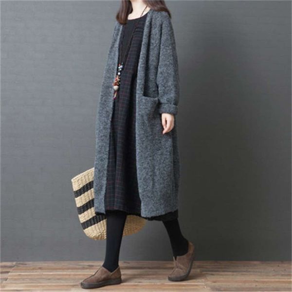 

sweater windbreaker coat women's autumn winter 2021 new loose size long sleeve slim korean version thickened medium length cardigan, Tan;black