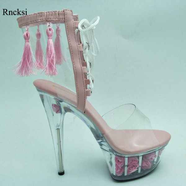 

sandals rncksi tassel women shoes 15cm high heel platforms pole dance/performance /star /model, party / wedding, Black