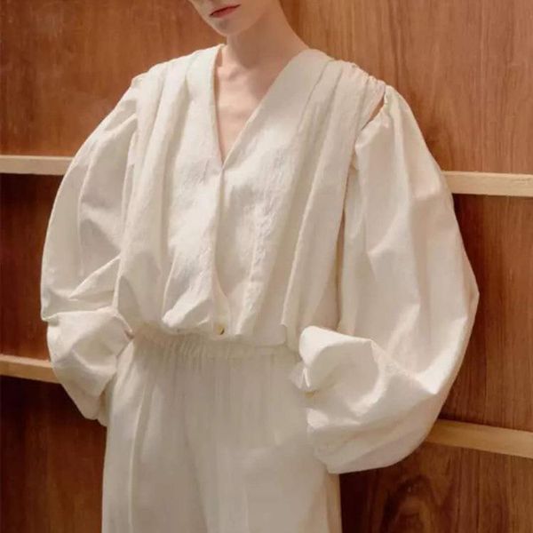 

women reversible oversize loose blouse sleeve detachable high street shirt, White