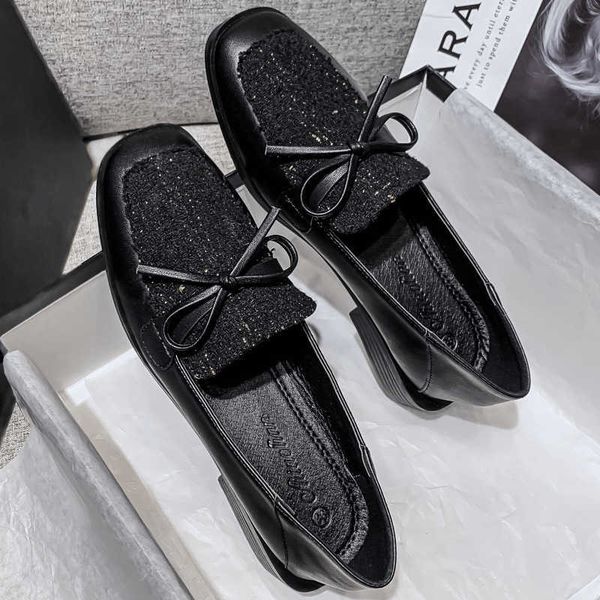 

high heels women's leather 2021 mary jane sho bow square head thick heel