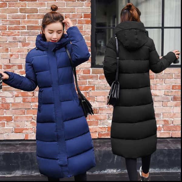 

plus size 3xl down jackets 2021 fashion women winter coat long slim thicken warm jacket down padded jacket outwear parkas, Black