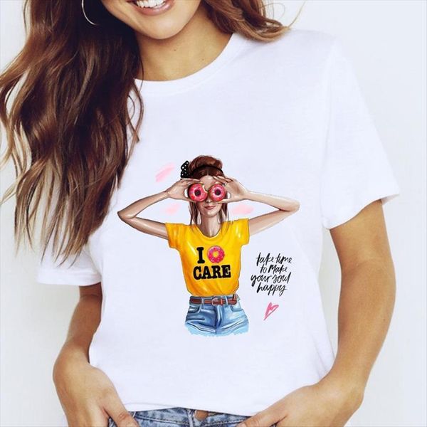 

graphic style cartoon girl womens short sleeve fashion 90s love clothes tees print female t shirt, White