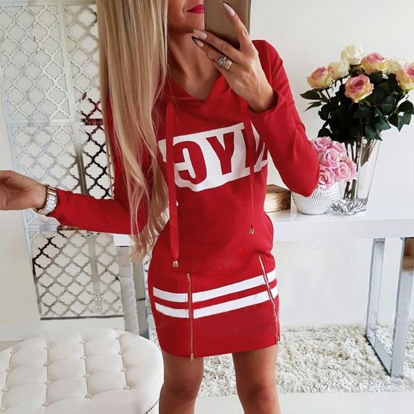 

casual dresses autumn hoodies dress women letter print hooded 2021 lady zipper drawstring stripe sweatshirt ropa mujer d30, Black;gray