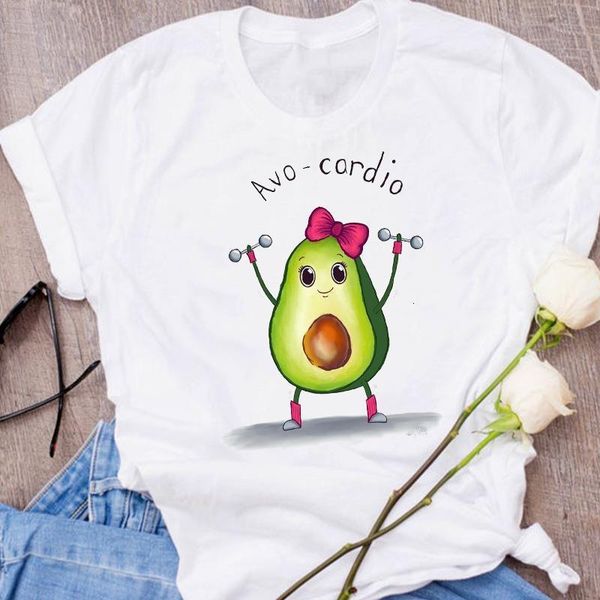 

women graphic avocado bow girl sweet cartoon fruit clothes floral lady tees print clothing female t shirt womens t-shirt, White