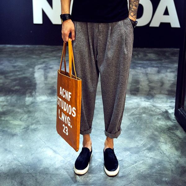 

men lager size clothing shopping vintage solid color cotton low feet across trousers / m-xl, Black