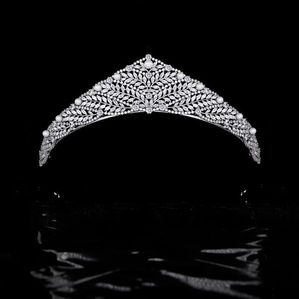

hair clips & barrettes 3a zircon wedding bridal crown pearl bride tiaras band for women jewelry beauty birthday gift hq0295, Golden;silver