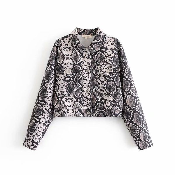 

women new snake animal print jacket long sleeve vintage female short jackets casual single breasted lady loose outwears, Black;brown