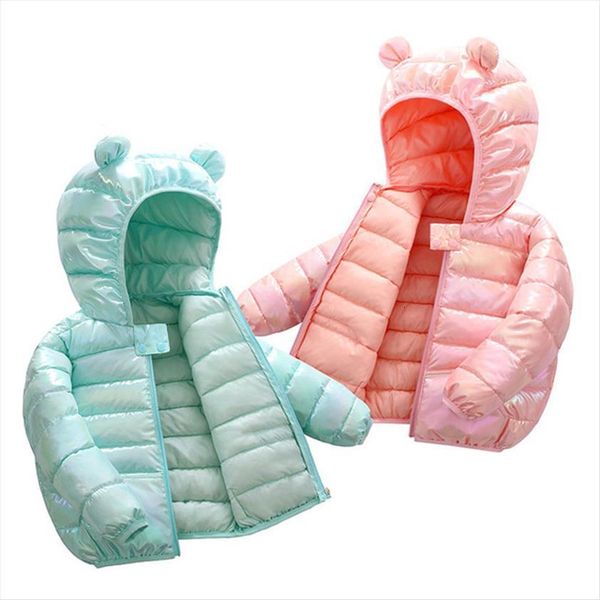 

girls hooded down jackets christmas kids coats baby rainbow warm ski jacket 1 5 years toddler girl outerwear, Blue;gray