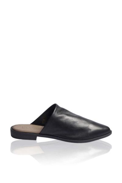 

slippers shoes front off genuine leather women flat 9 n0124, Black