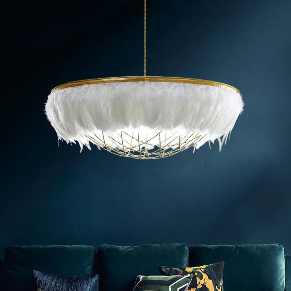 

pendant lamps modern luxury white feather chandelier nordic romantic round living room bedroom kitchen hanging lamp decorative