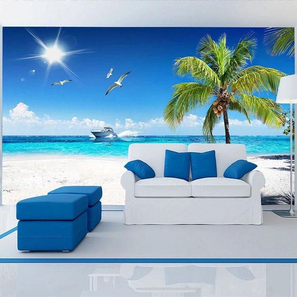 

wallpapers custom po wallpaper 3d sea view coconut tree mural living room theme el background wall decor papel de parede sala fresco