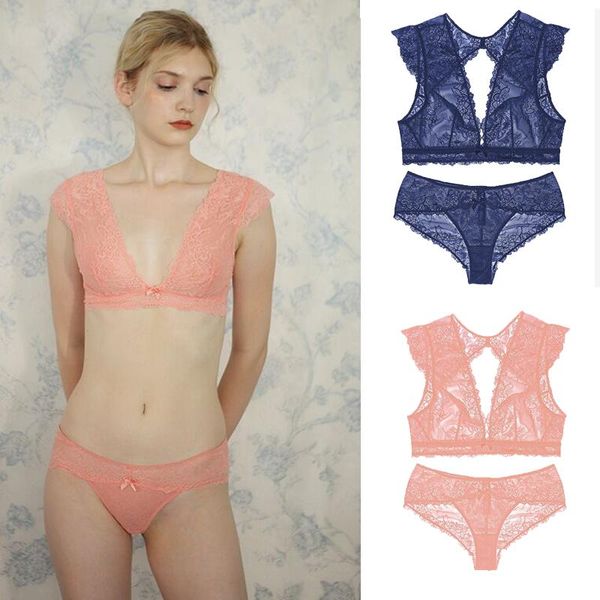 

bras sets anlito wriufred thin water-soluble lace bra beauty back wirebralette underwear girl comfortable set, Red;black