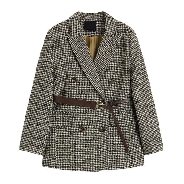 

half formal autumn blazer spring jacket korean style tweed jacket oversized plaid office brown blazer mujer suits by50xz, White;black