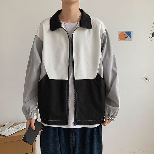 

2021 new baseball uniform men's slim fashion contrast color casual track jackets mens streetwear wild hip-hop bomber jacket men v7io, Black;brown