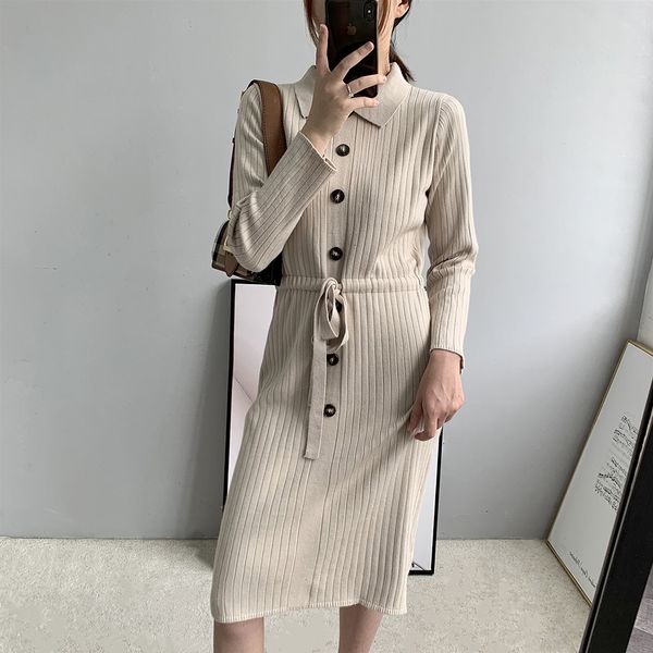 

2021 new knitted sleeve turn down collar women long pullovers winter sweater tricot pull femme xkth, White;black