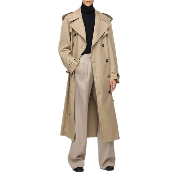 

autumn handsome double-breasted lace-up slim long solid color fake two-piece skirt windbreaker jacket 210914, Tan;black