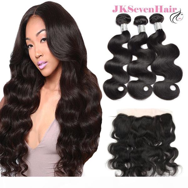 

12a grade body wave virgin brazilian hair bundles 3 pcs with 13x4inch lace frontal malaysian peruvian vietnam 100% human hair weft, Black