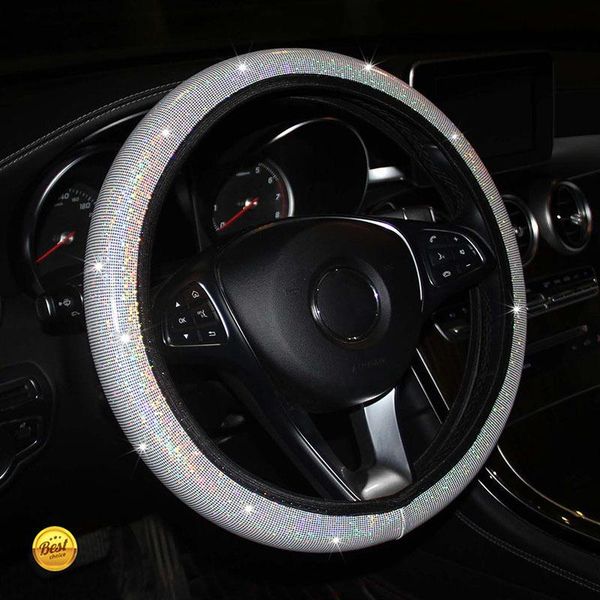 

steering wheel covers universal 37-38cm colorful diamond rainbow bling soft car protector cover interior accessories car-styling
