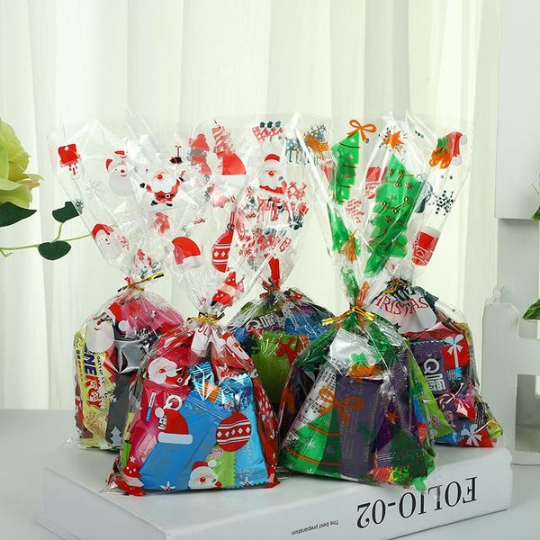 

gift wrap 50pcs santa claus christmas tree elk pvc bags clear bag for baking candy cookie packaging party decor