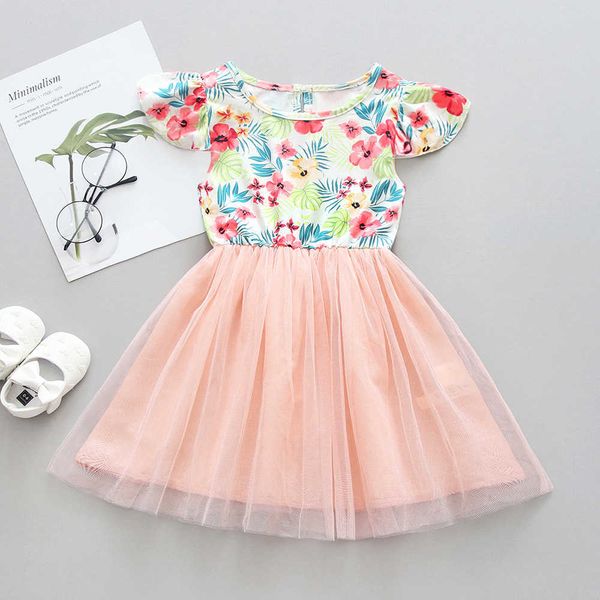 

toddler girl flower dress for kids summer casual clothing lovely leaves fresh sundress clothes children 210529, Red;yellow