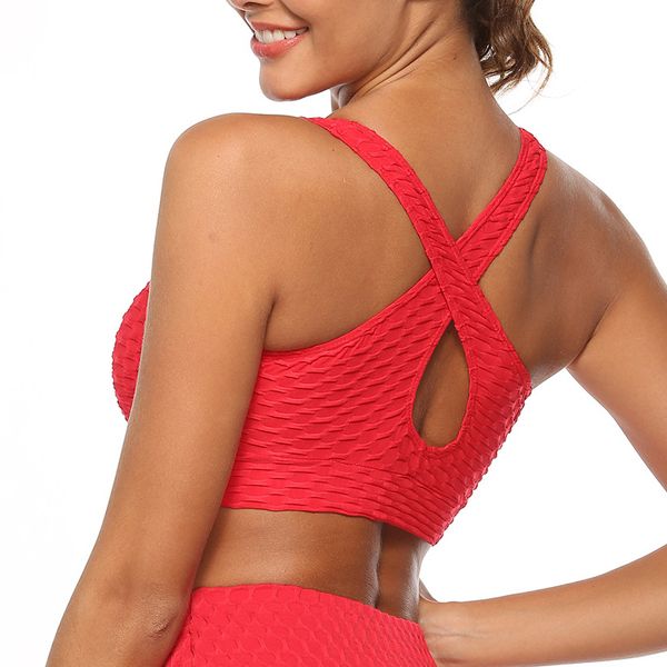 

sports wear for women gym push up sports bra padded sports bra gym girl jacquard bubble bra fitness yoga bras, White;red
