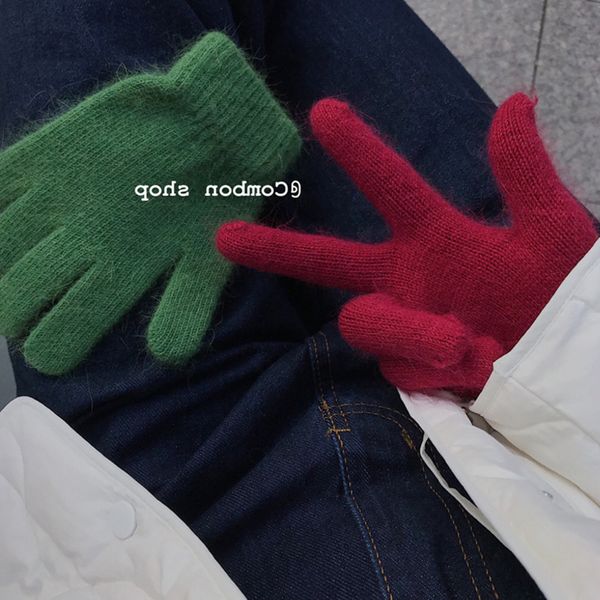 

autumn and winter korean ins same rabbit hair split finger gloves women' thickened warm student solid color for cycling to prevent, Blue;gray