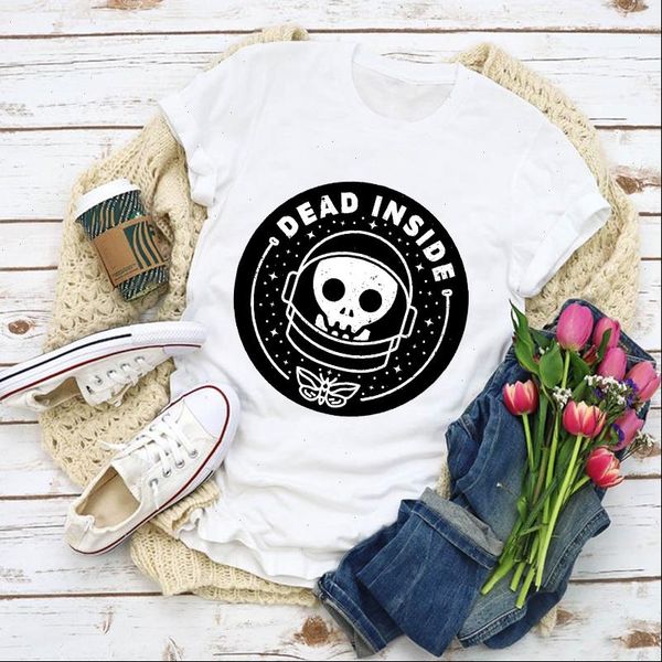 

women graphic cartoon ufo skull funny print summer t shirt lady clothes womens clothing tee female t shirt, White